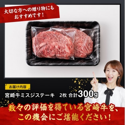 宮崎牛 A4～A5ランク 希少部位 ミスジ ステーキ 2枚 合計300g(川南町)