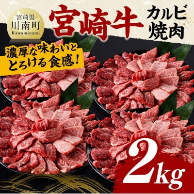 宮崎牛 A4～A5 黒毛和牛 カルビ バラ 焼肉・バーベキュー合計2kg (500g×4)(川南町)