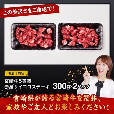宮崎牛 厳選 5等級 ヘルシー 赤身 サイコロステーキ 600g(300g×2パック)(川南町)