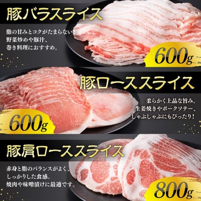 宮崎県産豚肉 スライス3種セット 2kg(川南町)