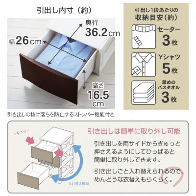 収納チェスト ルームスシェード 343 幅34cm 3段 ホワイト 【010S035】