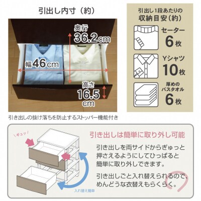 収納チェスト ルームスワイドシェード 543 幅54cm 3段 ブラウン【012S007】