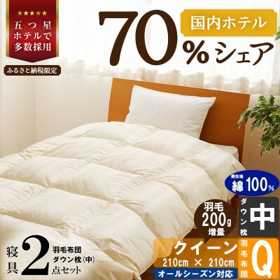 【国内ホテル・旅館70%シェア】寝具2点セット(クイーン)国産 羽毛掛け布団 枕 綿100% 快眠