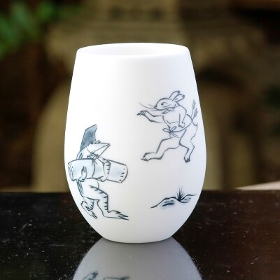 【陶あん】釉玻璃カップ　鳥獣戯画(品運び)