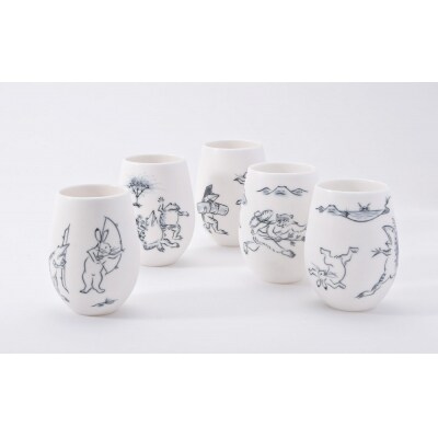 【陶あん】釉玻璃カップ　鳥獣戯画(品運び)