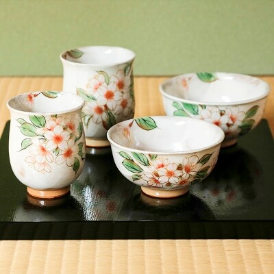 【陶あん】京焼・清水焼　夫婦ふくりん茶碗・ふくりん湯呑セット