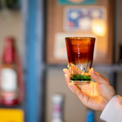 【RYUKYU GLASS WORKS 海風】ビアグラス「残波の夕日・緑」
