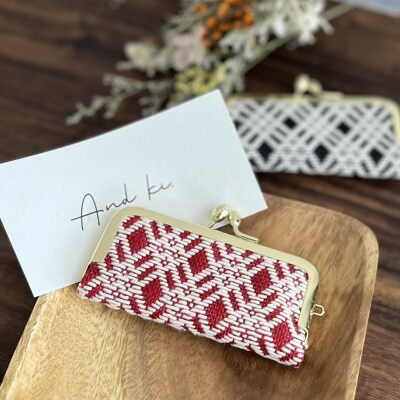 こぎん刺し 印鑑ケース 赤×生成り ハンドメイド 手作り 青森 津軽 五所川原
