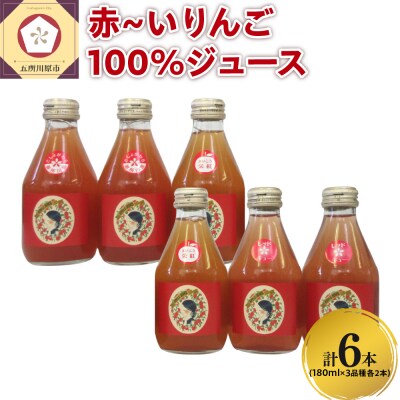 りんごジュース6本セット 中まで赤～いりんご飲み比べ 青森 着色料 無添加 180ml×6種×2本