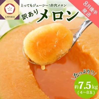 【2026年8月後半発送】【訳あり】 メロン 7.5kg程度 (赤肉4～8玉) 青森県産