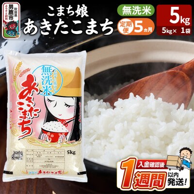 定期便5ヶ月『こまち娘』あきたこまち 無洗米 5kg |23_ysu-130505