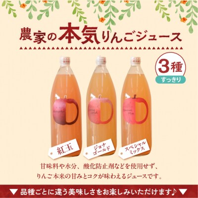 青森 りんごジュース 1L×3本 りんご 果汁 100% ストレート すっきり 飲み比べ セット