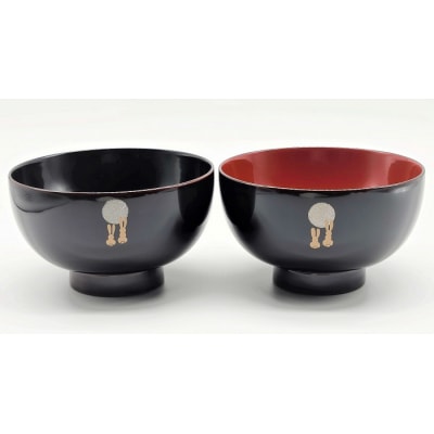 川連漆器　夫婦椀　月見うさぎ[H5805]