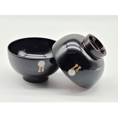川連漆器　夫婦椀　月見うさぎ[H5805]