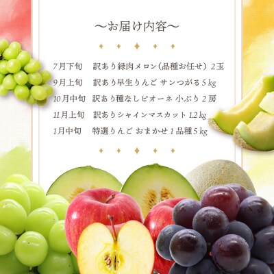 【7月発送開始】フルーツ定期便 5回 食べきりセット【訳あり含む】メロン ぶどう マスカット りんご