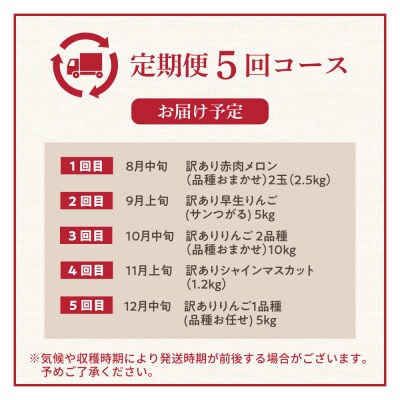【8月発送開始】フルーツ定期便 5回 りんごモリモリセット【訳あり】メロン マスカット りんご