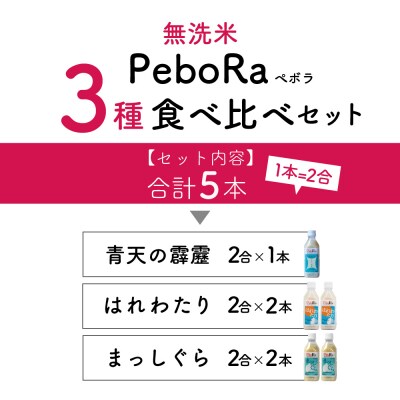 Pebora 青森県産無洗米セット(青天の霹靂、まっしぐら、はれわたり) 2合(300g)×5本