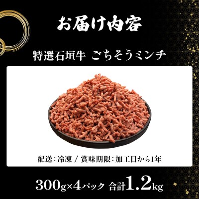 A5ランク 特選 石垣牛 100%使用 ごちそうミンチ 300g 4パック 計1,200g