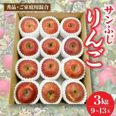 りんご(サンふじ)3kg　9～13個　秀品・ご家庭用混合　0120-2607