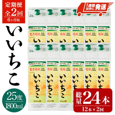 定期便2回(6ヵ月毎)いいちこ25度(1800ml×12本×2回)【207300400】【時枝酒店】