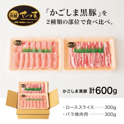 【お中元ギフト】【ブランド黒豚】かごしま黒豚 2種 計600g ローススライス&バラ焼肉用