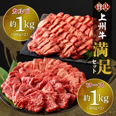 牛肉 カルビ ロース 満足セット 上州牛 約2kg(各500g×2パック) ch013-003