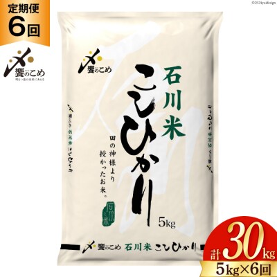 米 定期便 石川米 こしひかり【穂立】5kg×6回 総計30kg [中橋商事 38601131]