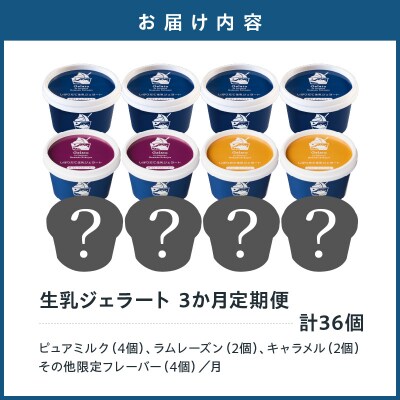 生乳ジェラートセット　3か月定期便(合計36個)ミルク ラムレーズン キャラメル 限定フレーバー