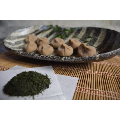熟成栗で作った自家製「栗きんとん」8個&古河のさしま茶「太郎兵衛」120g×1袋 _BF07