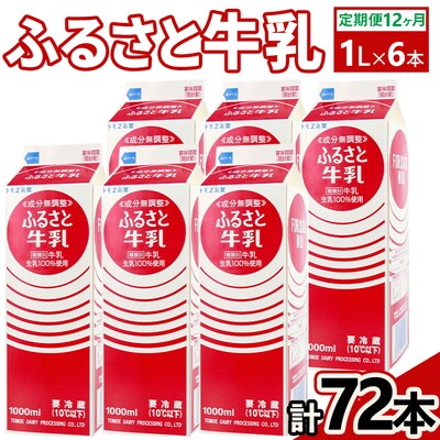 【定期便12ヶ月】ふるさと牛乳1L 6本セット 計72本 | 牛乳 生乳 ミルク _DT12