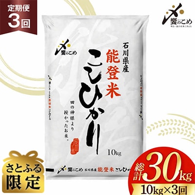 【さとふる限定】 米 定期便 能登米 こしひかり 10kg 3回 総計30kg 38601408