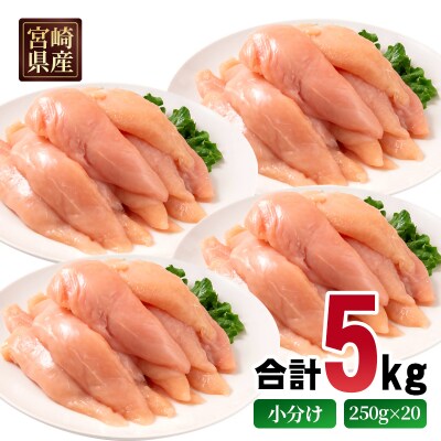 宮崎県産若鶏 筋なしささみ 5kg 小分け250g×20パック [2984]