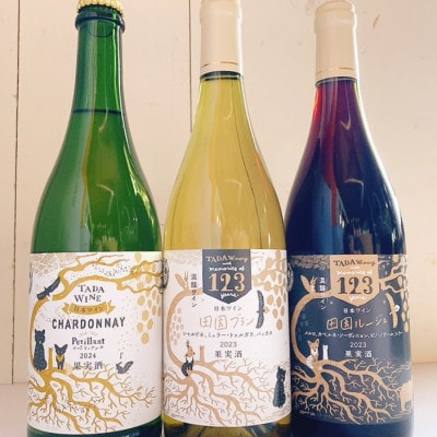 【野生酵母ワイン】混醸仕込みの赤&辛口白、微発泡 計3本 多田ワイナリー