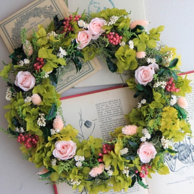 富良野花七曜 フェアリーリース ◆ プリザーブドフラワーリース ナチュラル かわいい