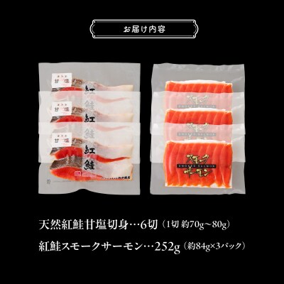 【紅鮭セット】天然紅鮭甘塩切身(6切)・紅鮭スモークサーモン(非燻煙 3パック)_HD139-021