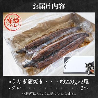 【計440g】うなぎ 国産 養殖うなぎ蒲焼き 約220g×2尾(高知県産鰻) fb-0140