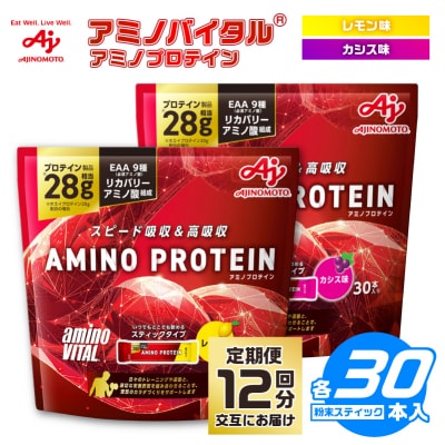 【12ヵ月定期便】味の素 アミノバイタル アミノプロテイン レモン カシス 各30本 交互にお届け