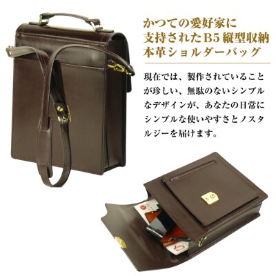 本革仕様のB5縦型収納ショルダーバッグ【ビートルショルダー】(チョコ)　ay10294