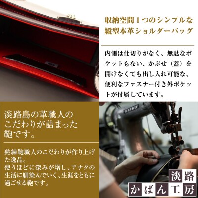 本革仕様のB5縦型収納ショルダーバッグ【ビートルショルダー(黒革・赤ステッチ)】　ay10385