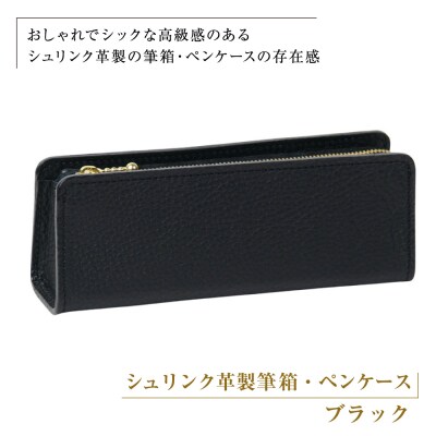 シュリンク革製筆箱・ペンケース(ブラック)　ay10390