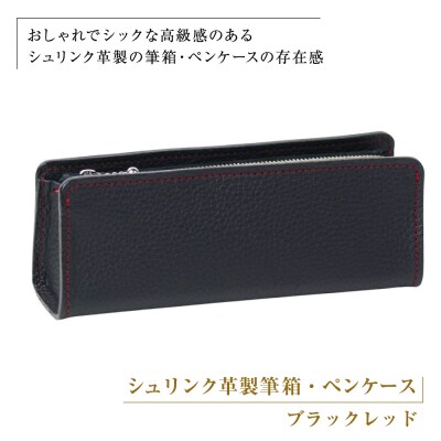 シュリンク革製筆箱・ペンケース(ブラックレッド)　ay10391