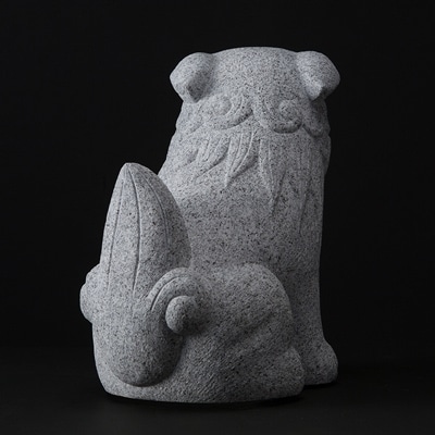 [庵治 石獅子] 守り獅子 狛太郎 1体(作:村井 修二)【庵治石産地の職人彫りおろしの一点物】