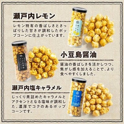 外はカリッ!中ふんわり!リッチポップコーン3種セット(瀬戸内レモン&小豆島醤油&瀬戸内塩キャラメル)
