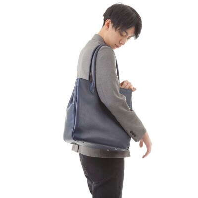 オリーブレザー縦型ラージトートバッグ　color:チョコ