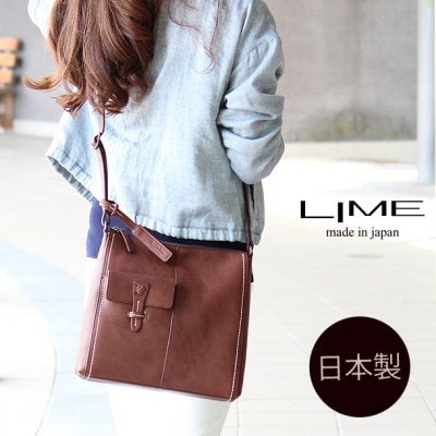 LIME(ライム)　ヌメ革スクエア型ショルダーバッグ　color:チョコ