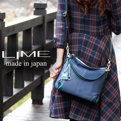 LIME(ライム)　シルクレザー　2wayショルダーバッグ　color:ネイビー