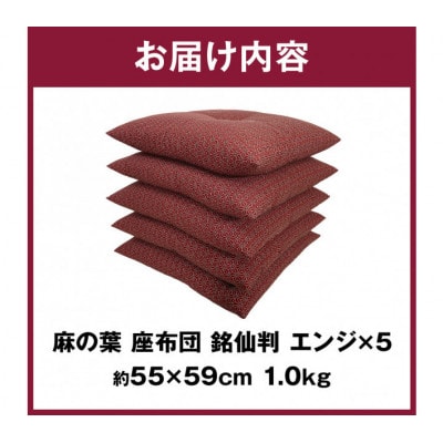 【讃岐ざぶとん】 麻の葉 座布団 銘仙判 55×59cm 5枚組 日本製 綿わた100% エンジ