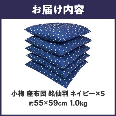 【讃岐ざぶとん】 小梅 座布団 銘仙判 55×59cm 5枚組 日本製 綿わた100% ネイビー