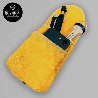 香川県産 丈夫でやさしい綿の手触り　帆布の吊るせるポーチ　オリーブ、1点