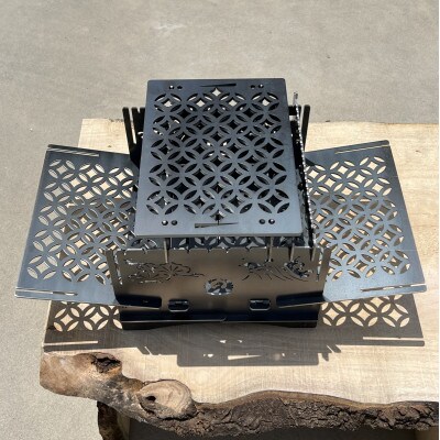 3WAY焚火BOX和柄スタンダードセット(五徳4本付属)+ グリル鉄板L4.5ミリ厚(オプション品)